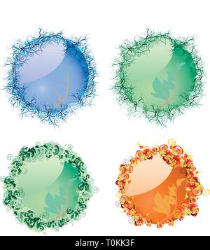 Set of season`s buttons for winter, spring, summer and autumn, vector illustration Stock Vector